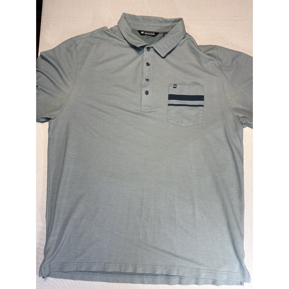 Travis Mathew Gainey Ranch Golf Polo Men XXL Gray Stripe Pocket Pima Cotton